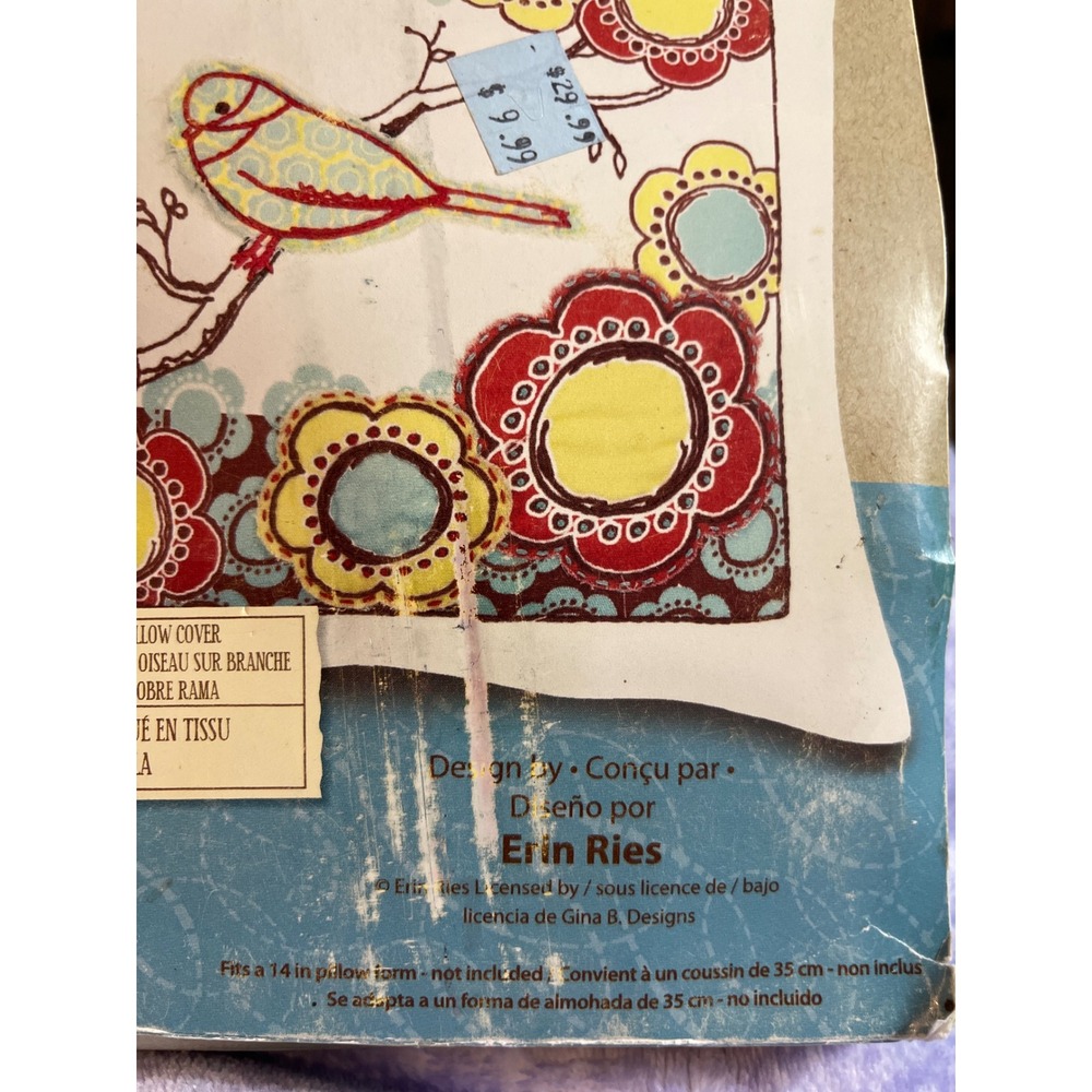 Dimensions Embroidery Kit‎ Bird on a Branch Pillow Cover 14" Square Pillow Cover - Picture 4 of 12